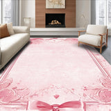 Ultra Soft Area Rug, Non Slip, Stain Resistant, Washable Area Rugs for Living Room, Bedroom, Preppy Ribbon Scallop Rug with Artistic Bow Elements and Graceful Lines(Pink)