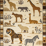 Ultra Soft Area Rug, Non Slip, Stain Resistant, Washable Area Rugs for Living Room, Bedroom, Foldable Adventurous Animal Kingdom Mat(Beige)