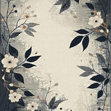 Ultra Soft Area Rug, Non Slip, Stain Resistant, Washable Area Rugs for Living Room, Bedroom, Chic Black Floral Motif(Gray)