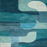 Ultra Soft Area Rug, Non Slip, Stain Resistant, Washable Area Rugs for Living Room, Bedroom, Elegant Grey Toned Minimalist Artwork(Blue)