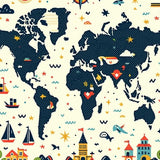 Geographical Discovery Round Area with Continents for Game Time(Black)