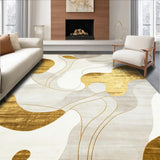 Ultra Soft Area Rug, Non Slip, Stain Resistant, Washable Area Rugs for Living Room, Bedroom, Crimson Tide Gold Swirls and Beige Abstract Area(White)