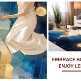 Ultra Soft Area Rug, Non Slip, Stain Resistant, Washable Area Rugs for Living Room, Bedroom, Celestial Fade Rug with Blue Gold Gradients and Polygonal Forms(Blue)