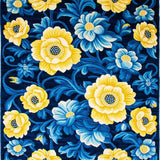 Ultra Soft Area Rug, Non Slip, Stain Resistant, Washable Area Rugs for Living Room, Bedroom, Navy and Yellow Vibrant Botanical Design(Blue)