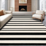Ultra Soft Area Rug, Non Slip, Stain Resistant, Washable Area Rugs for Living Room, Bedroom, Sleek Black and White Striped Carpet with Varied Line Thickness and Symmetrical(Black)