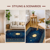 Ultra Soft Area Rug, Non Slip, Stain Resistant, Washable Area Rugs for Living Room, Bedroom, Celestial Whimsical Sun Motif(Blue)