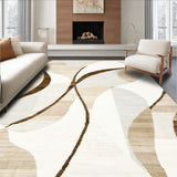 Abstract Wave Motif Runner with Flowing Café Brown Swirls on White Background(Beige)