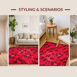 Ultra Soft Area Rug, Non Slip, Stain Resistant, Washable Area Rugs for Living Room, Bedroom, Sleek Minimalist Petal Design(Red)