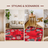Ultra Soft Area Rug, Non Slip, Stain Resistant, Washable Area Rugs for Living Room, Bedroom, Sophisticated Geometric Red Accents(Red)