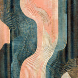Ultra Soft Area Rug, Non Slip, Stain Resistant, Washable Area Rugs for Living Room, Bedroom, Minimalist Lightweight Rug Showcasing Peach Waves and Gold Geometric Forms(Blue)