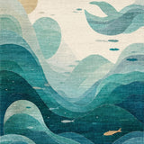 Ultra Soft Area Rug, Non Slip, Stain Resistant, Washable Area Rugs for Living Room, Bedroom, Whale and Octopus Themed Runner Rug with Tranquil Oceanic Swirls and Fish Motifs(Blue)