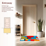 Ultra Soft Area Rug, Non Slip, Stain Resistant, Washable Area Rugs for Living Room, Bedroom, Playful Green Urban Adventure Mat(Red)