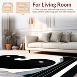 Ultra Soft Area Rug, Non Slip, Stain Resistant, Washable Area Rugs for Living Room, Bedroom, Contemporary Yin Yang Motif Accent(Black)