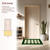 Ultra Soft Area Rug, Non Slip, Stain Resistant, Washable Area Rugs for Living Room, Bedroom, Sleek Minimalist Grid Formation(Green)