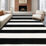 Ultra Soft Area Rug, Non Slip, Stain Resistant, Washable Area Rugs for Living Room, Bedroom, Striped Modern Rug(Black)