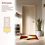 Ultra Soft Area Rug, Non Slip, Stain Resistant, Washable Area Rugs for Living Room, Bedroom, Burgundy Swirl Kitchen Rug Set Abstract Art Foam Floor Carpet Piece(Yellow)
