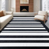Ultra Soft Area Rug, Non Slip, Stain Resistant, Washable Area Rugs for Living Room, Bedroom, Striped Harmony Rug with Modern Linear Accent Pattern Design(Black)