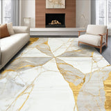 Ultra Soft Area Rug, Non Slip, Stain Resistant, Washable Area Rugs for Living Room, Bedroom, Mirage Beige Gold Abstract Geometric Marble Motif Area(White)