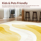 Ultra Soft Area Rug, Non Slip, Stain Resistant, Washable Area Rugs for Living Room, Bedroom, Stylish Washable Area Rug with Artistic Swirls in Soft Neutral Colors(Yellow)