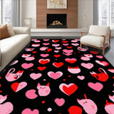 Ultra Soft Area Rug, Non Slip, Stain Resistant, Washable Area Rugs for Living Room, Bedroom, Cute Black Cat Whimsical Print(Red)