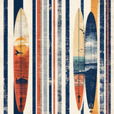 Ultra Soft Area Rug, Non Slip, Stain Resistant, Washable Area Rugs for Living Room, Bedroom, Vintage Surfboard Rug with Cartoon Surf Motifs and Stripe Accents(Blue)