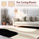 Ultra Soft Area Rug, Non Slip, Stain Resistant, Washable Area Rugs for Living Room, Bedroom, Elegant Deck Abstract Black & Beige(Black)