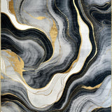 Ultra Soft Area Rug, Non Slip, Stain Resistant, Washable Area Rugs for Living Room, Bedroom, Chic Gray and Gold Composition(Black)