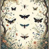 Ultra Soft Area Rug, Non Slip, Stain Resistant, Washable Area Rugs for Living Room, Bedroom, Mystical Moth Midnight Area with Botanical Fantasy Design Elements(Ivory)