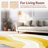 Ultra Soft Area Rug, Non Slip, Stain Resistant, Washable Area Rugs for Living Room, Bedroom, Stylish Washable Area Rug with Artistic Swirls in Soft Neutral Colors(Yellow)