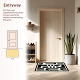 Ultra Soft Area Rug, Non Slip, Stain Resistant, Washable Area Rugs for Living Room, Bedroom, Rustic Off-White Twisted Graphics(Black)