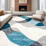 Ultra Soft Area Rug, Non Slip, Stain Resistant, Washable Area Rugs for Living Room, Bedroom, Contemporary Geometric Waves with Gray Light Blue and Cream Accents(Gray)