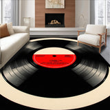 Ultra Soft Area Rug, Non Slip, Stain Resistant, Washable Area Rugs for Living Room, Bedroom, Retro-Inspired Circular Music Motif(Black)