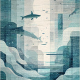 Ultra Soft Area Rug, Non Slip, Stain Resistant, Washable Area Rugs for Living Room, Bedroom, Ocean Dweller Carpet Shark and Fish Area Rug for Play Area(Blue)