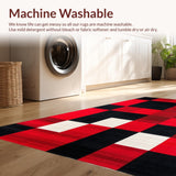 Ultra Soft Area Rug, Non Slip, Stain Resistant, Washable Area Rugs for Living Room, Bedroom, Bold Red and Black Checkerboard Motif(Red)