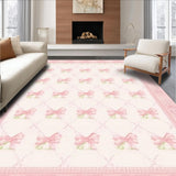 Ultra Soft Area Rug, Non Slip, Stain Resistant, Washable Area Rugs for Living Room, Bedroom, Coquette Bow Accent Area Rug Scalloped Edges(White)