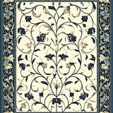 Ultra Soft Area Rug, Non Slip, Stain Resistant, Washable Area Rugs for Living Room, Bedroom, Chateau Collection Azure Bloom Dark Blue Beige Botanical Scrollwork(Ivory)