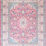 Ultra Soft Area Rug, Non Slip, Stain Resistant, Washable Area Rugs for Living Room, Bedroom, Classic Ethnic Tiled Composition(Pink)