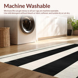 Ultra Soft Area Rug, Non Slip, Stain Resistant, Washable Area Rugs for Living Room, Bedroom, Contrasting Parallel Line Design Washable Handcrafted Farmhouse Rug(Black)