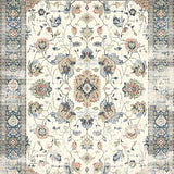 Ultra Soft Area Rug, Non Slip, Stain Resistant, Washable Area Rugs for Living Room, Bedroom, Distressed Oriental Area Featuring Beige and Subtle Grey Motifs(White)