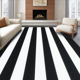 Ultra Soft Area Rug, Non Slip, Stain Resistant, Washable Area Rugs for Living Room, Bedroom, Stylish Black/White Carpet Classic Stripe Pattern Rug(Black)