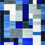 Ultra Soft Area Rug, Non Slip, Stain Resistant, Washable Area Rugs for Living Room, Bedroom, Contemporary Geometric Area with Elegant Blue and Silver Accents(Blue)