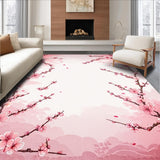 Ultra Soft Area Rug, Non Slip, Stain Resistant, Washable Area Rugs for Living Room, Bedroom, Artistic Cherry Blossom Illustration(Pink)