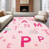 Ultra Soft Area Rug, Non Slip, Stain Resistant, Washable Area Rugs for Living Room, Bedroom, Bright Playful Round Letter Design(Pink)