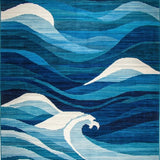 Ultra Soft Area Rug, Non Slip, Stain Resistant, Washable Area Rugs for Living Room, Bedroom, Artful Multi-Tone Seascape Design(Blue)