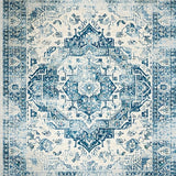 Ultra Soft Area Rug, Non Slip, Stain Resistant, Washable Area Rugs for Living Room, Bedroom, Contemporary Distressed Ogee Style(Blue)