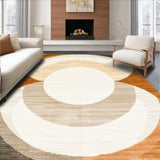 Natural Toned Round Area with Woven Boho Circle Motif and Earthy Accents(Beige)