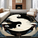 Ultra Soft Area Rug, Non Slip, Stain Resistant, Washable Area Rugs for Living Room, Bedroom, Elegant Velvet Yin Yang Motif(Black)