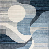 Ultra Soft Area Rug, Non Slip, Stain Resistant, Washable Area Rugs for Living Room, Bedroom, Chic Grey Geometric Elements(Blue)