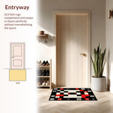 Ultra Soft Area Rug, Non Slip, Stain Resistant, Washable Area Rugs for Living Room, Bedroom, Whimsical Black and White Pattern(Red)