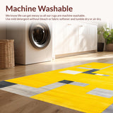 Ultra Soft Area Rug, Non Slip, Stain Resistant, Washable Area Rugs for Living Room, Bedroom, Contemporary Yellow Boxed Design(Yellow)